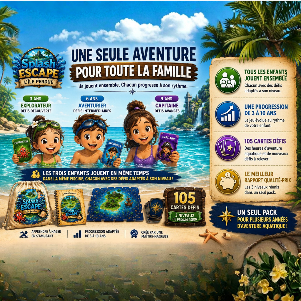 💦🏝 SPLASH ESCAPE: Pack Famille - niveau 1 à 3 inclus